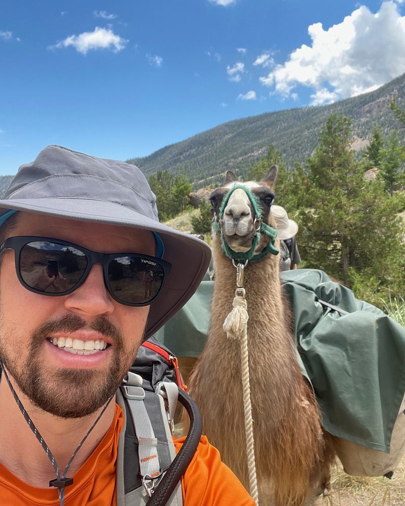 Skylar backpacking with a pack llama in the Wind River Range, Wyoming